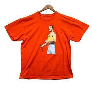 Queen Freddie Mercury Band Classic Rock Tour Tee Orange Men's T-Shirt sz L